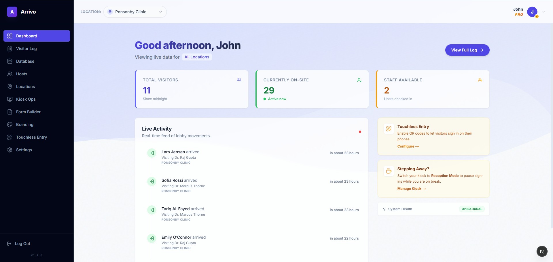 Arrivo Portal dashboard