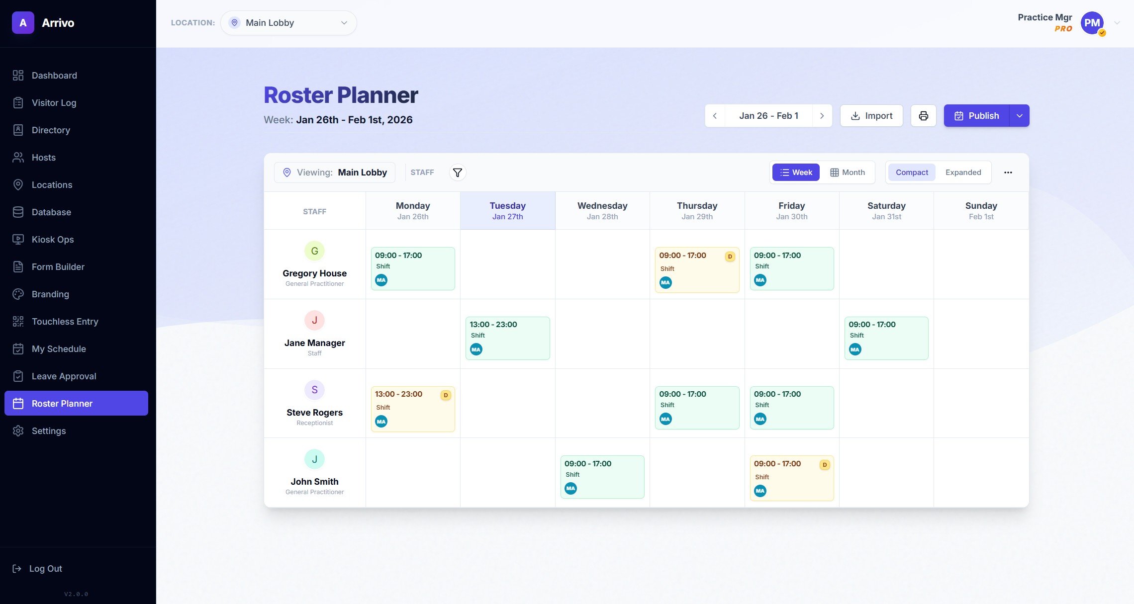 Roster planner on a laptop